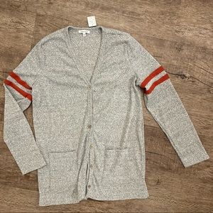 NWT Grey Varsity Strip Long Cardigan - L